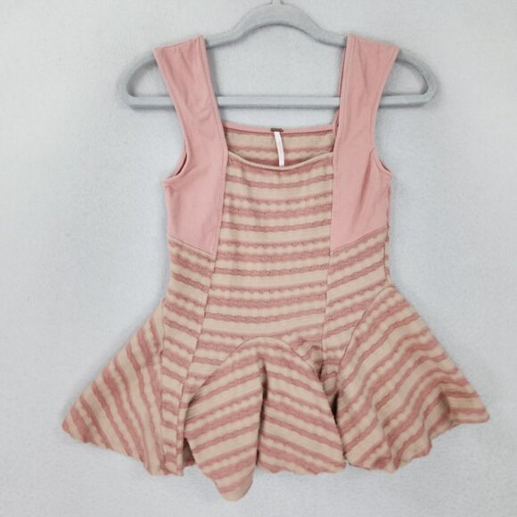 Free People Shirt Womens Extra Small Pink Cream Striped Peplum Tank Top Knit - Picture 1 of 13